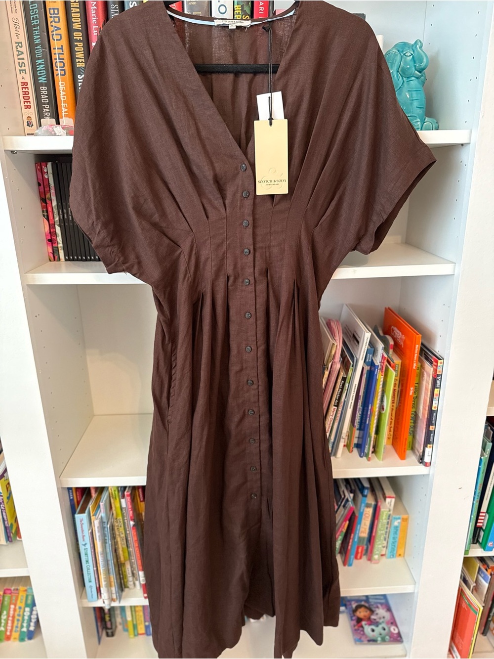 Scotch & Soda Chocolate Brown Button-Front Midi Dress